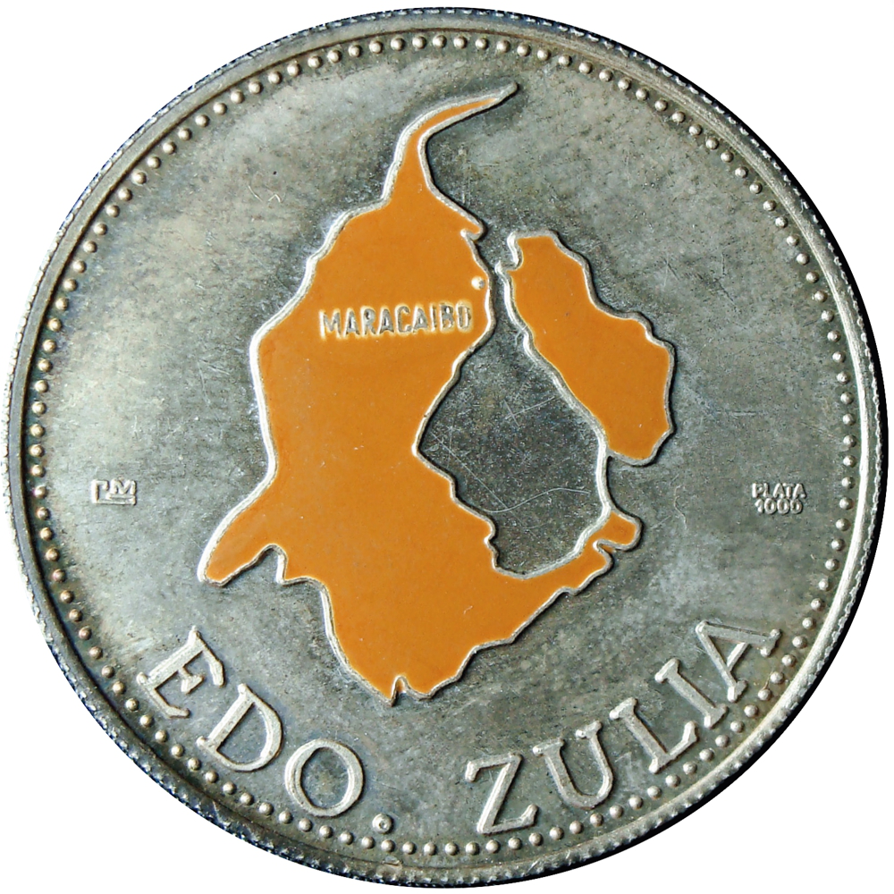 Medalla de Plata Esmaltada Estado Zulia Cambio La Guaira 25 Gramos  - Numisfila