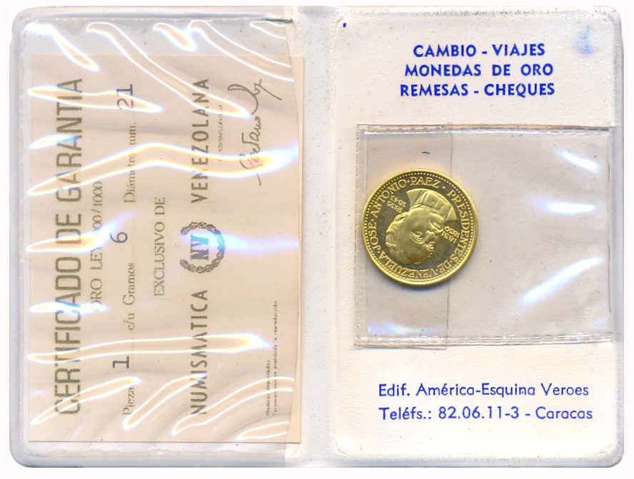 Medalla de Oro José Antonio Páez en Estuche Presidentes Venezuela 4 Dineros - 6 Gramos  - Numisfila