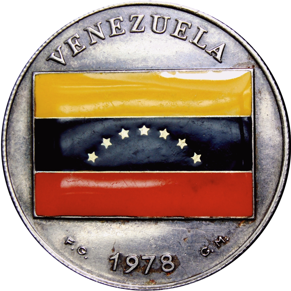 Bandera de Venezuela Medalla en Plata Esmaltada 1978 Himno - Numisfila