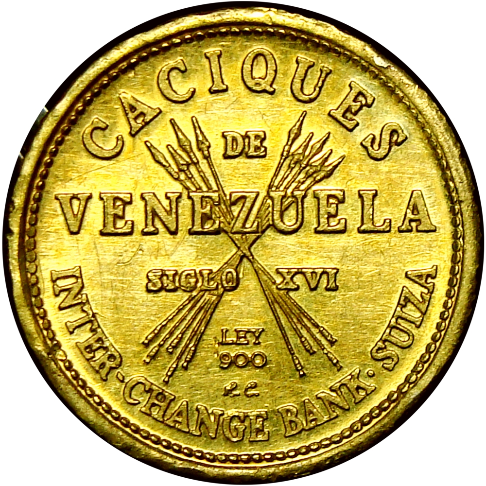 Medalla de Oro Guaicaipuro 1 Dinero Caciques de Venezuela 14 mm  - Numisfila
