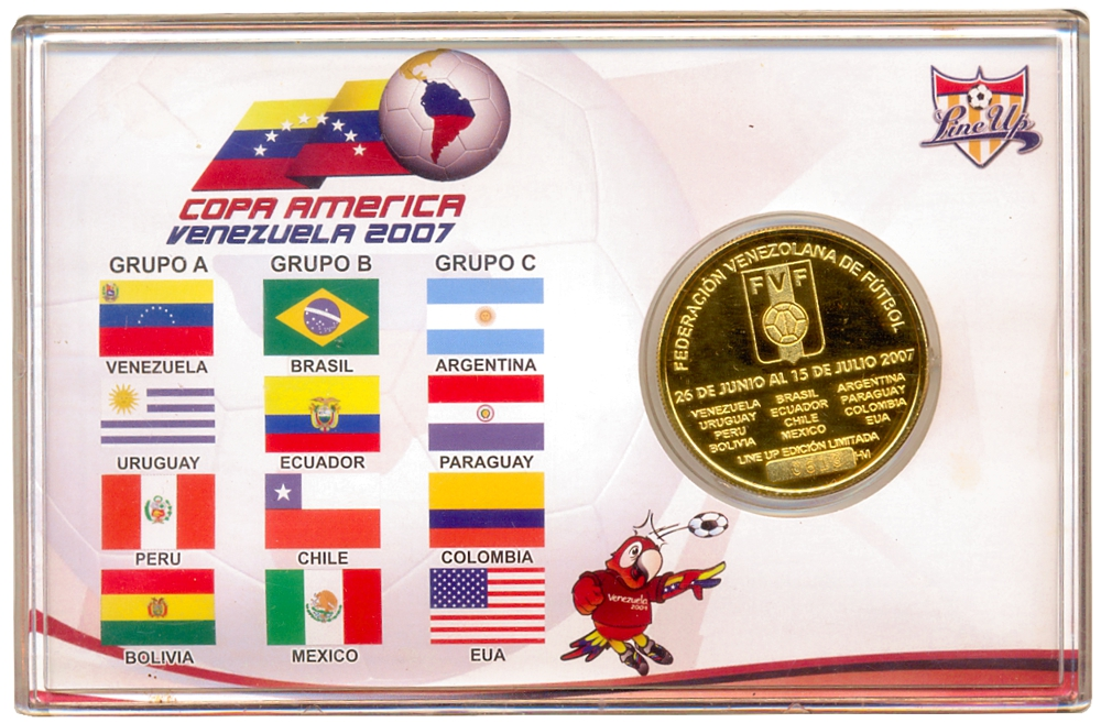 Medalla Bañada en Oro Copa America Venezuela 2007  #0613 - Guaky la Guacamaya - Numisfila