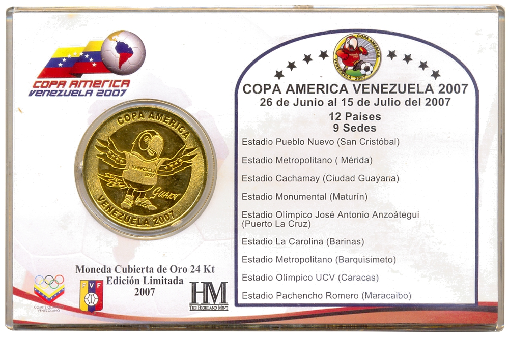 Medalla Bañada en Oro Copa America Venezuela 2007  #0613 - Guaky la Guacamaya  - Numisfila