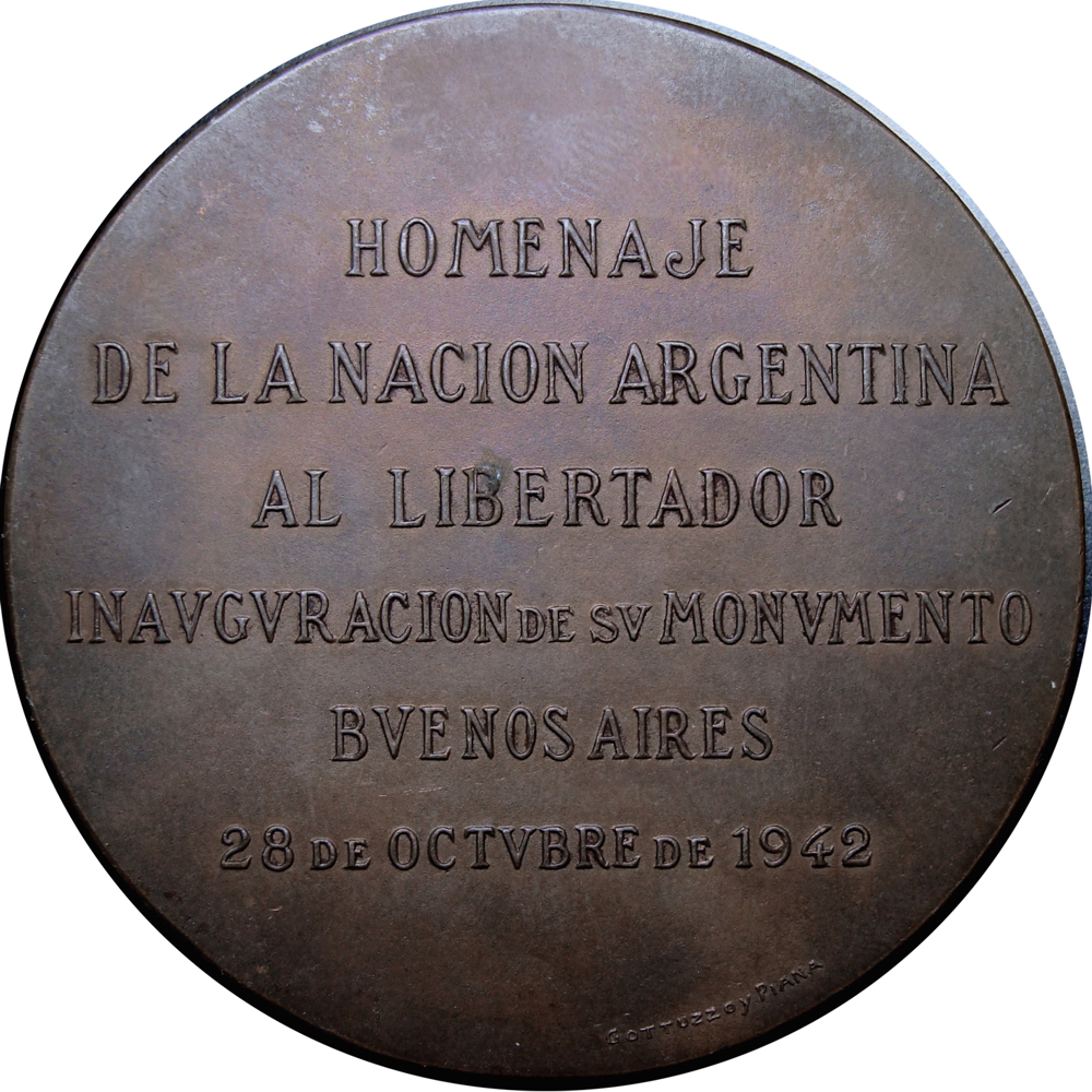 Medalla Monumento Simón Bolívar en Buenos Aires 1942  - Numisfila