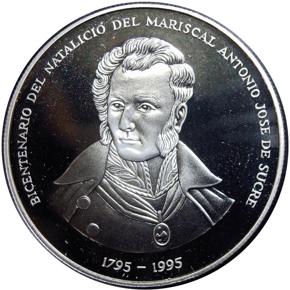 Medalla de Plata Oficial BCV Antonio José De Sucre 1995 - Numisfila