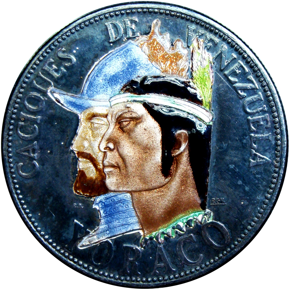 Yoraco Medalla Esmaltada de Plata Caciques de Venezuela - 37 Milimetros  - Numisfila