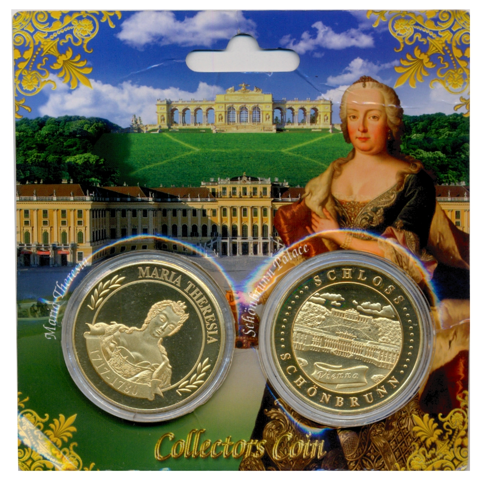Austria 2 Medallas de María Teresa su Escudo y Palacio Schloss de Viena  - Numisfila