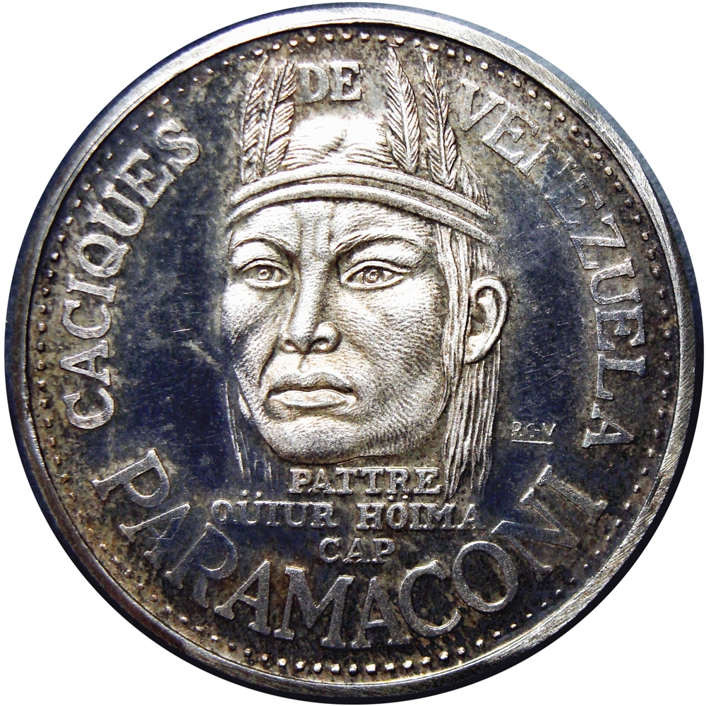 Medalla de Plata Paramaconi 9 Dineros Caciques de Venezuela Italcambio - Numisfila