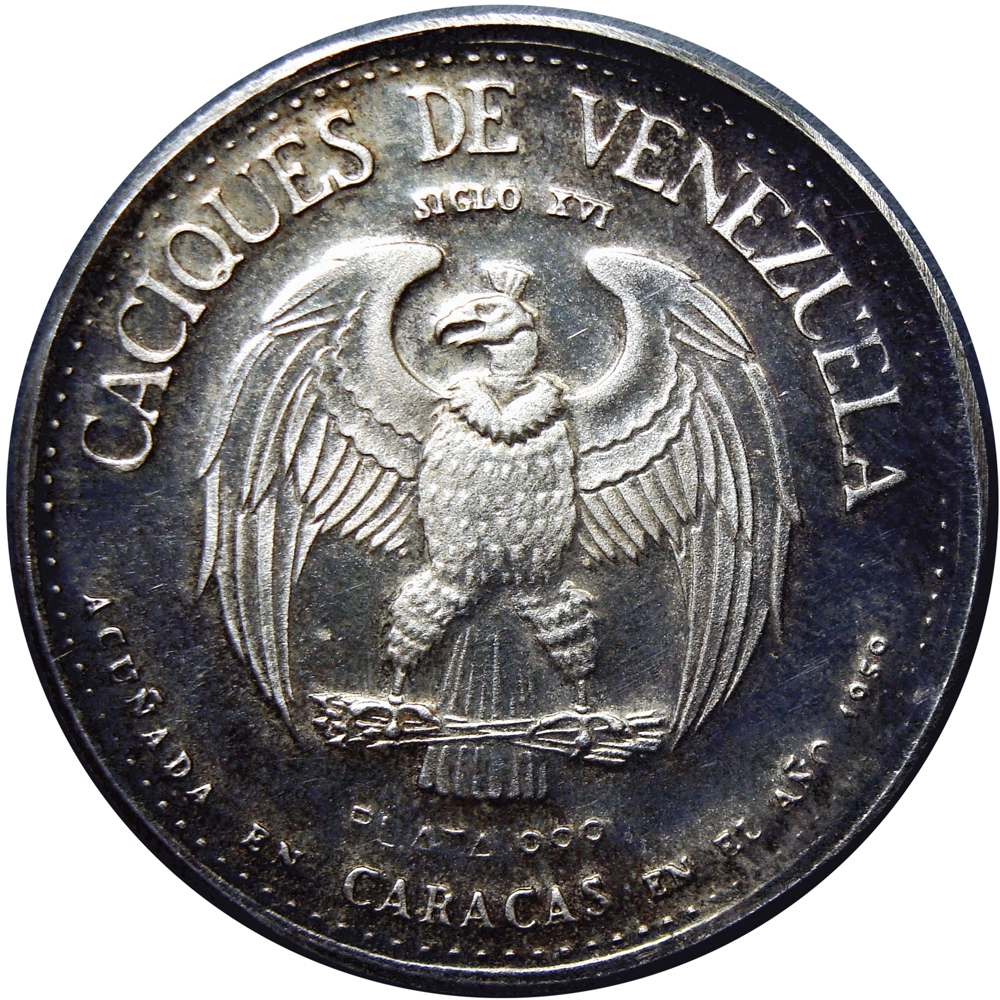 Medalla de Plata Paramaconi 9 Dineros Caciques de Venezuela Italcambio  - Numisfila