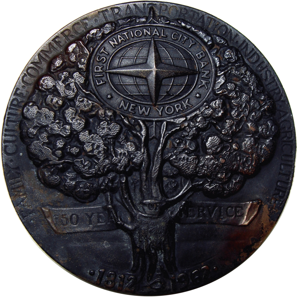 EE.UU. Gran Medalla de Bronce 150 Años City Bank Nueva York 1812-1962   75 mm  - Numisfila