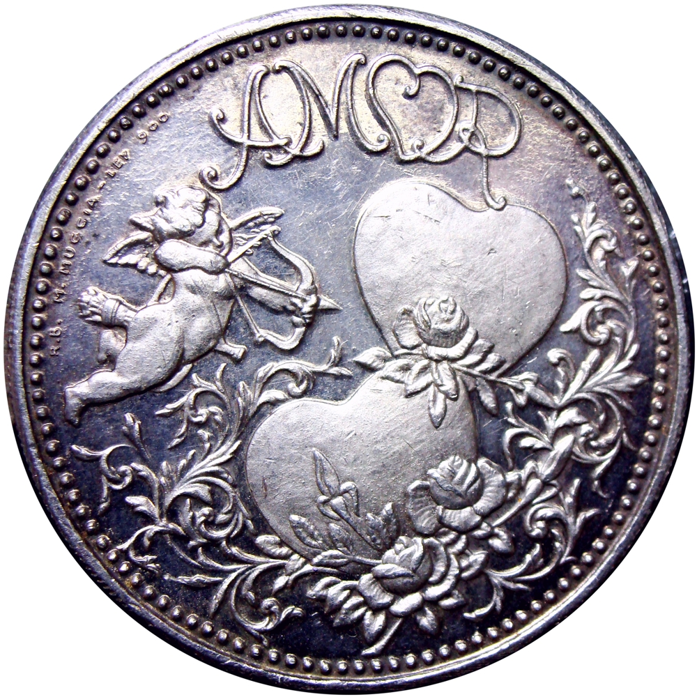 Medalla de Plata Amor Anillo Zodiacal Cupido y Corazones 40 mm Italcambio - Numisfila