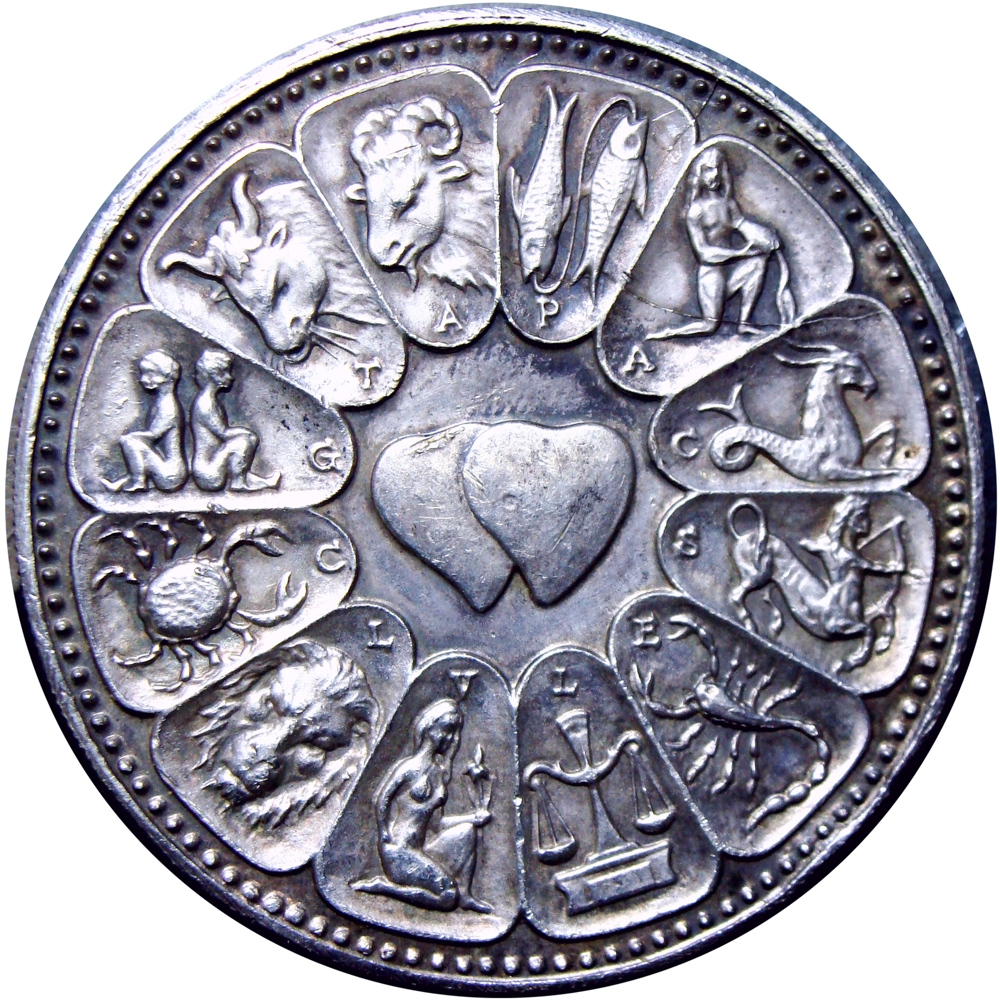 Medalla de Plata Amor Anillo Zodiacal Cupido y Corazones 40 mm Italcambio  - Numisfila