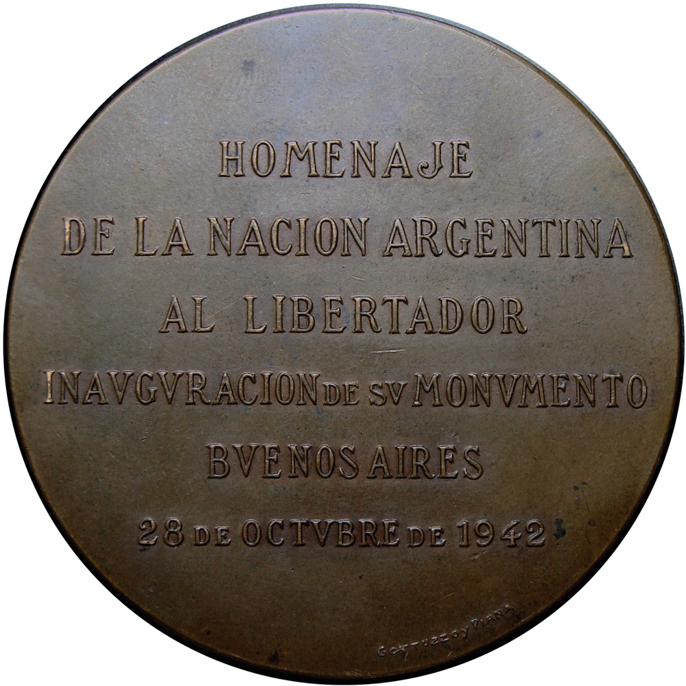 Medalla Monumento Simón Bolívar en Buenos Aires 1942  - Numisfila