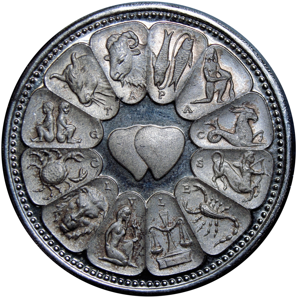 Medalla de Plata Amor Anillo Zodiacal Cupido y Corazones 40 mm Italcambio  - Numisfila