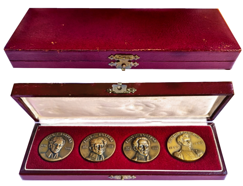 Set 4 Medallas 1980 Muerte Libertador Simon Bolivar 150 Años  - Numisfila