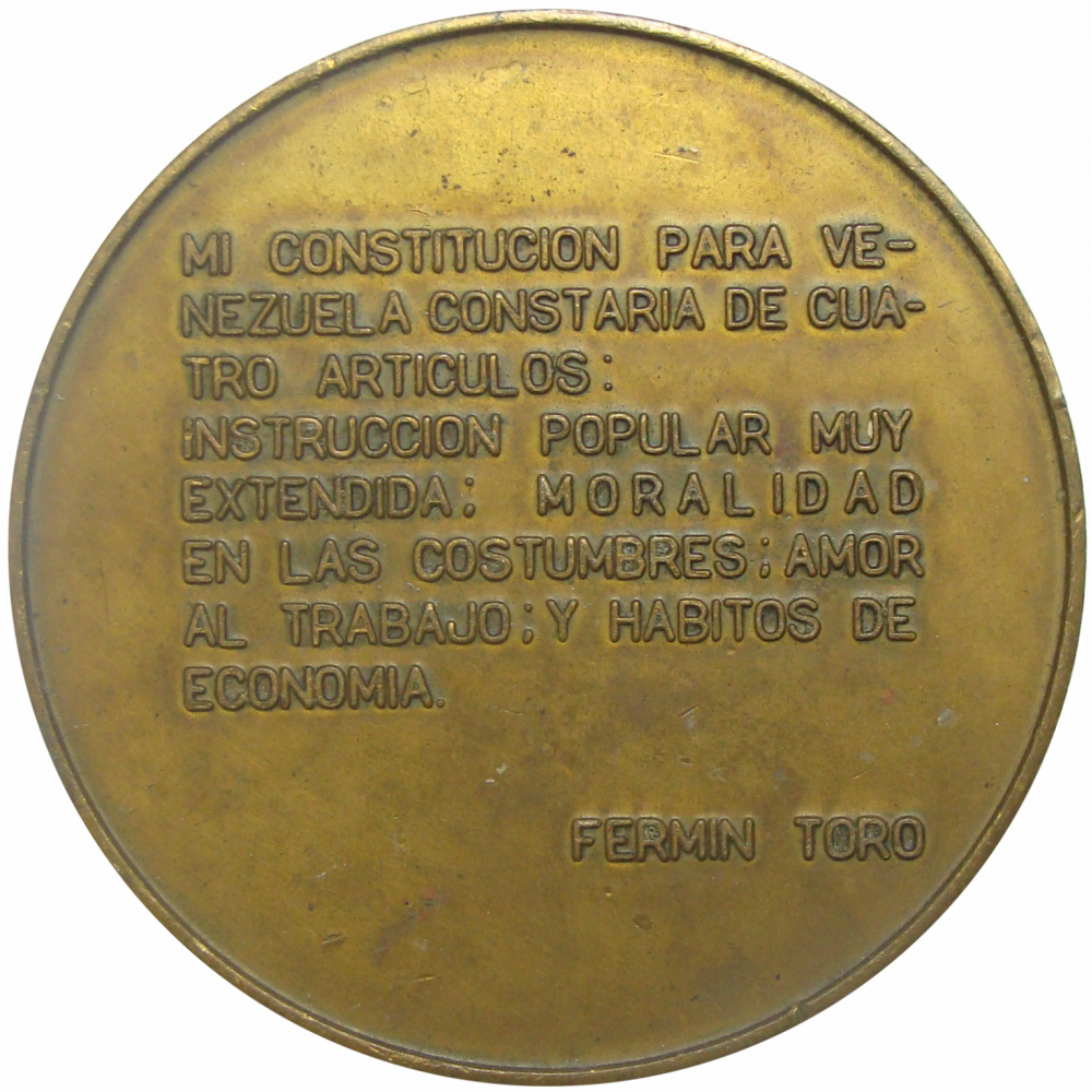 Medalla Centenario Muerte de Fermín Toro 1965  - Numisfila