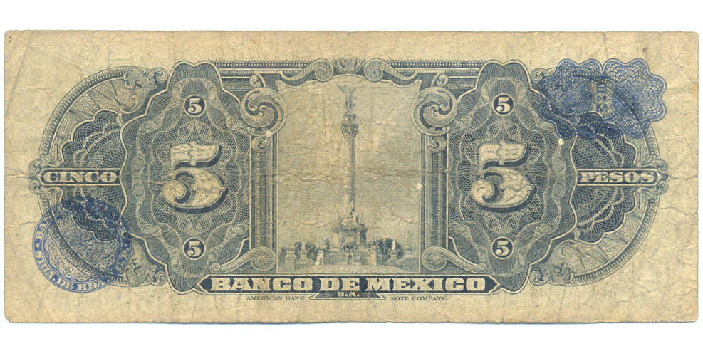 Billete Mexico 5 Pesos 1954 Serial W910927 La Gitana  - Numisfila