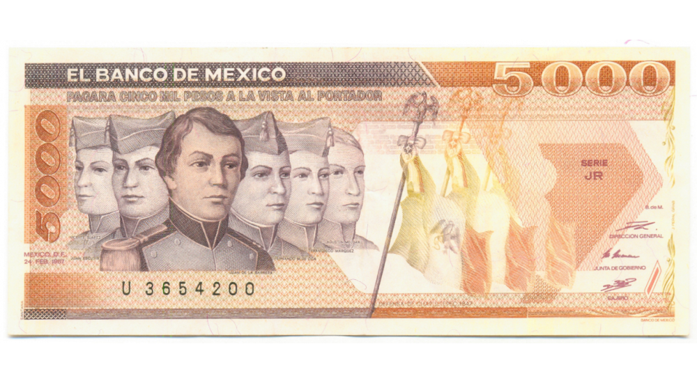 Billete México 5000 Pesos 1967 Castillo Chapultepec - Numisfila