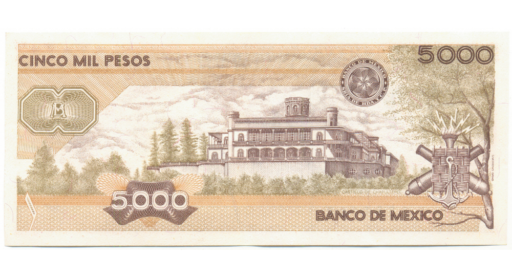 Billete México 5000 Pesos 1967 Castillo Chapultepec  - Numisfila