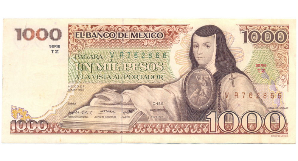 Billete Mexico 1000 Pesos 1983 Juana Asbaje  - Numisfila