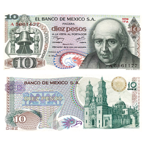 Billete Mexico 10 Pesos 1977 Miguel Hidalgo  - Numisfila