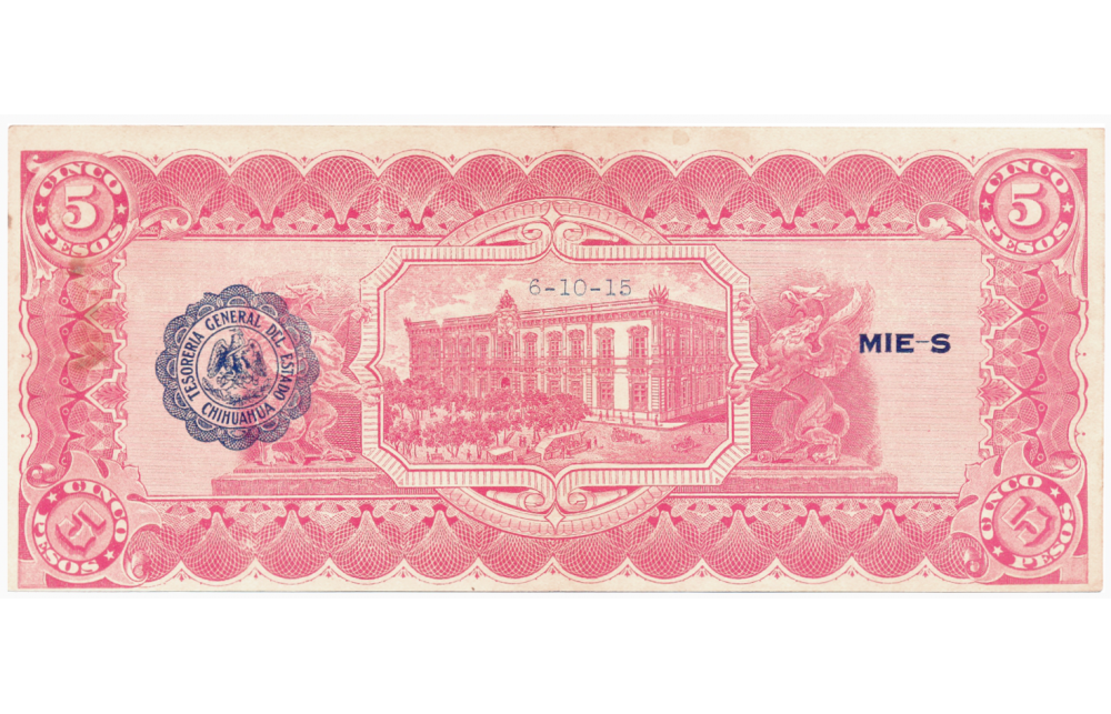 Billete Mexico 5 Pesos 1915 Estado de Chihuahua Francisco I. Madero   - Numisfila