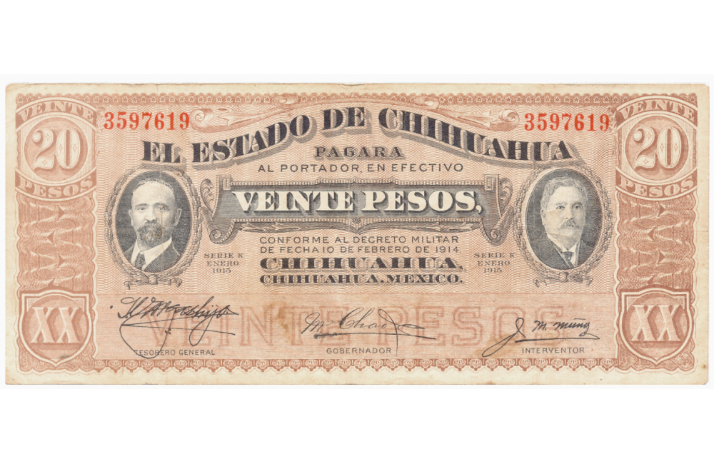Billete México 20 Pesos 1915 Estado de Chihuahua - Numisfila