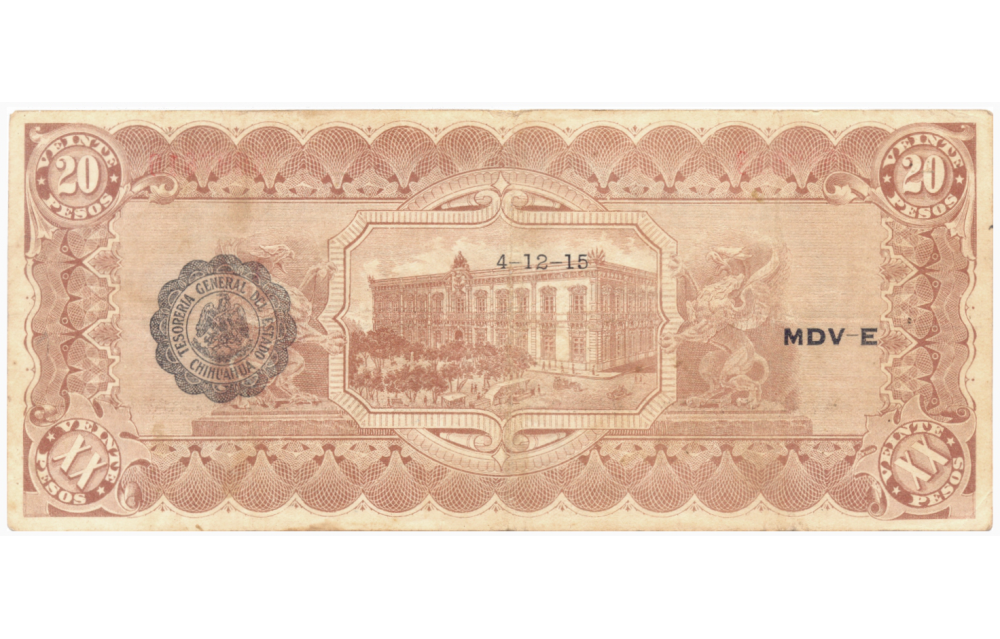 Billete México 20 Pesos 1915 Estado de Chihuahua  - Numisfila