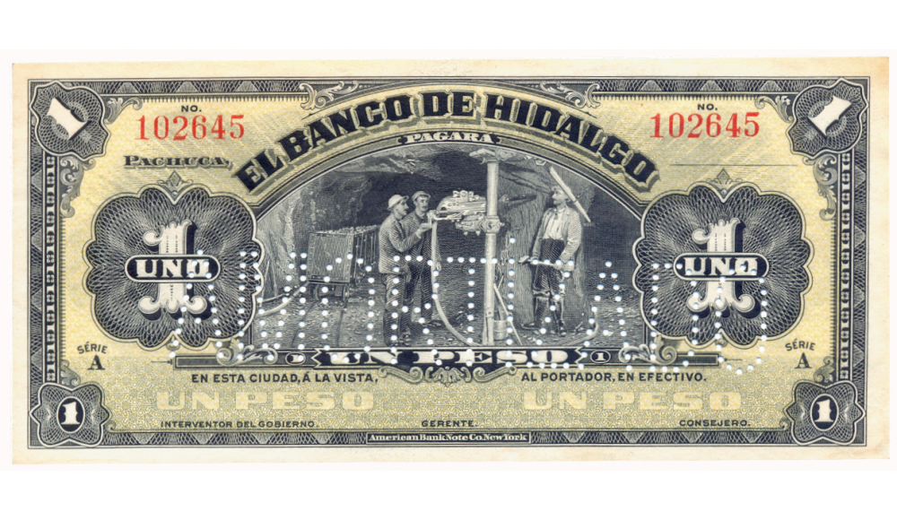 México Billete El Banco de Hidalgo 1 Peso 1914 Amortizado Remainder  - Numisfila