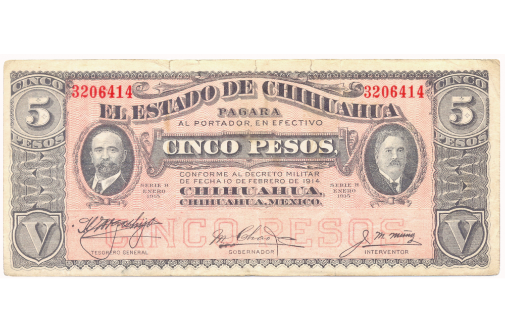 Billete México 5 Pesos 1914 Estado de Chihuahua Madero y González Casavantes - Numisfila
