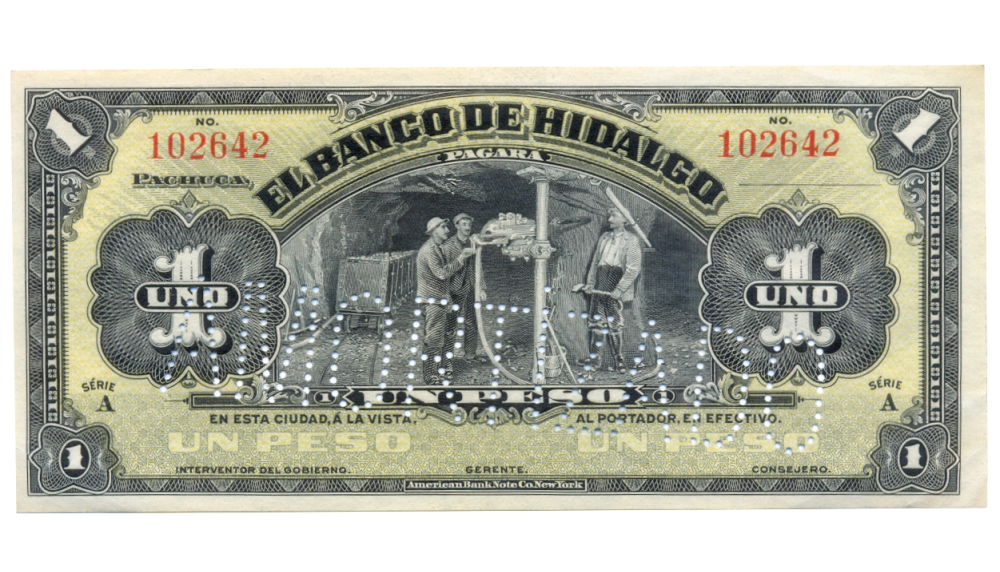 México Billete El Banco de Hidalgo 1 Peso 1914 Amortizado Remainder  - Numisfila