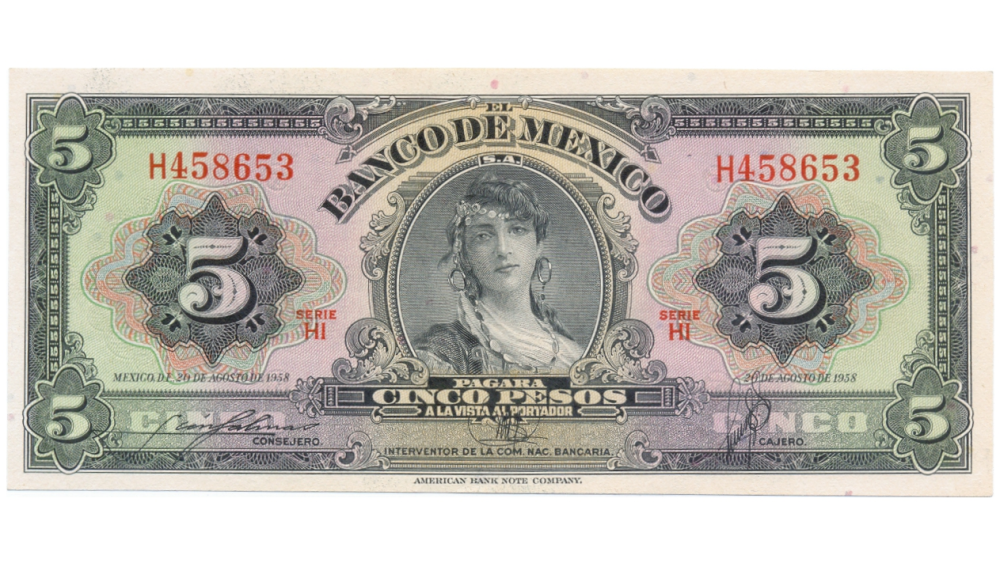 Billete México 5 Pesos 1958 La Gitana - Banco de México  - Numisfila