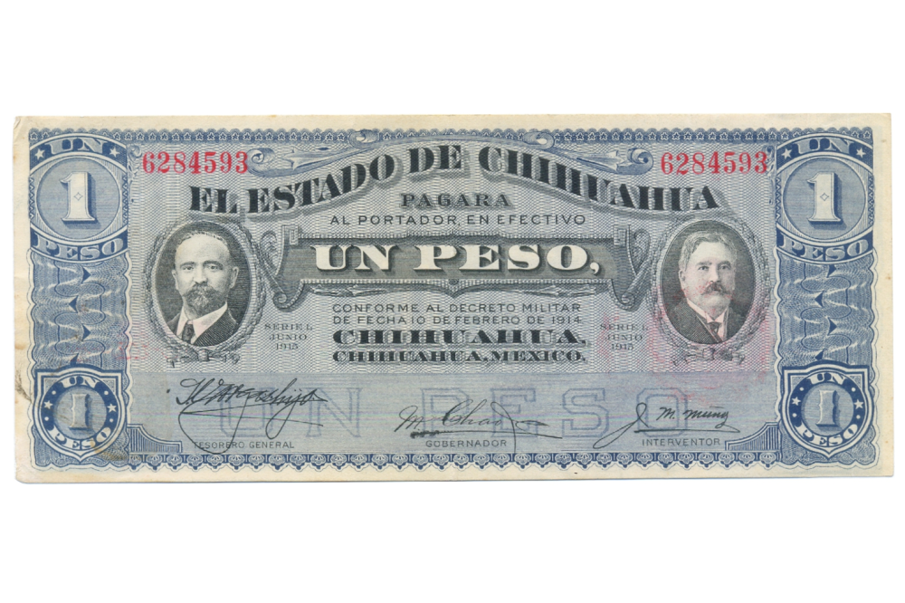 Billete México Un Peso 1914  Estado de Chihuahua Serie L Junio 1915 - Numisfila