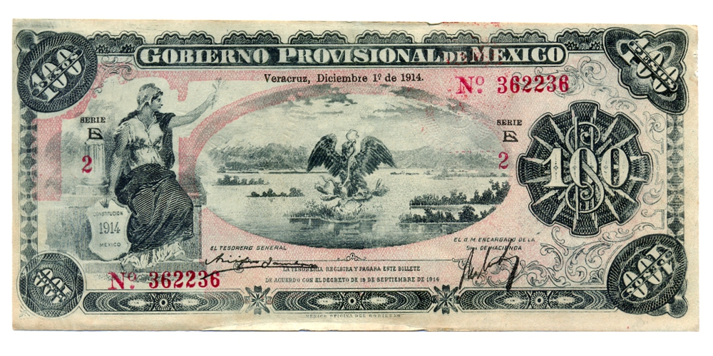 Billete México 100 Pesos 1914 Gobierno Provisional Revalidado N°362236 - Numisfila
