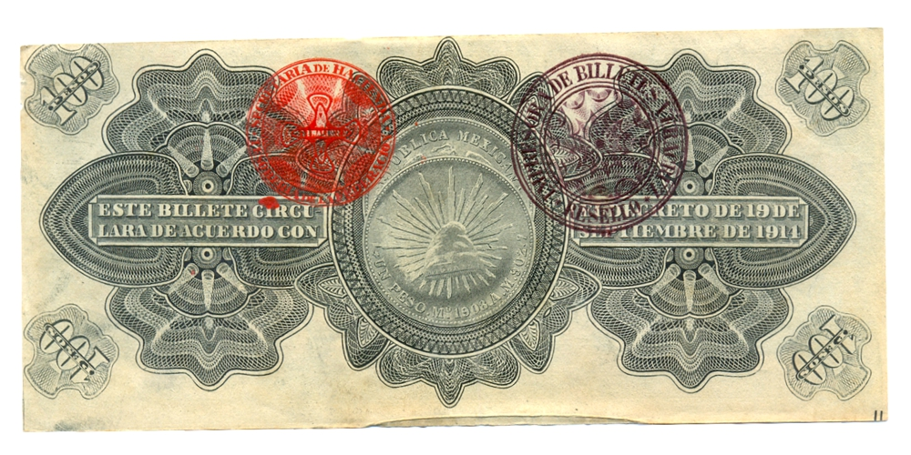 Billete México 100 Pesos 1914 Gobierno Provisional Revalidado N°362236  - Numisfila