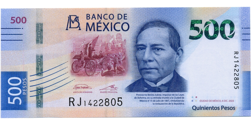 Billete Mexico 500 Pesos 2023 - Don Benito Juarez  - Numisfila