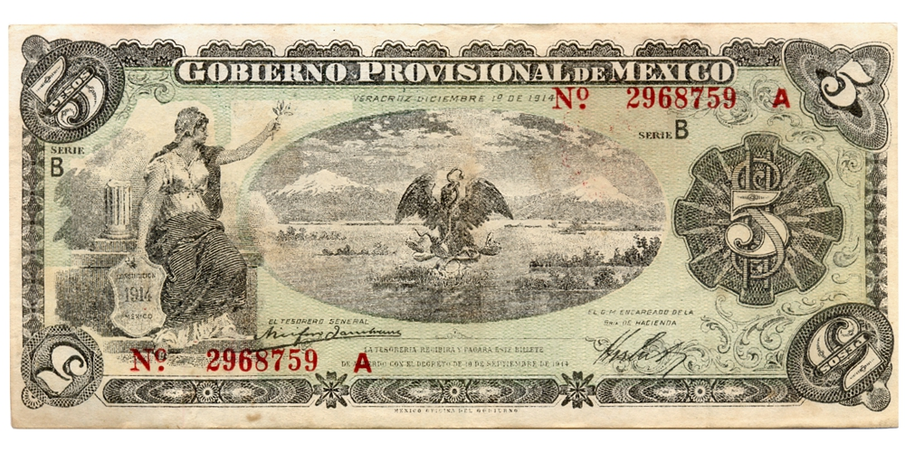 Billete México 5 Pesos 1914 - Gobierno Provisional  - Numisfila