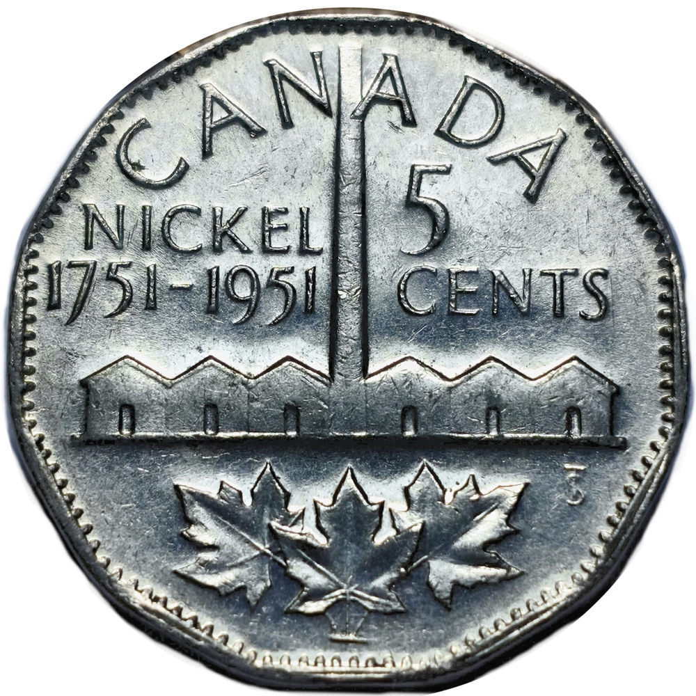 Moneda Canada 5 Centavos 1951 Bicentenario Descubrimiento del Niquel  - Numisfila