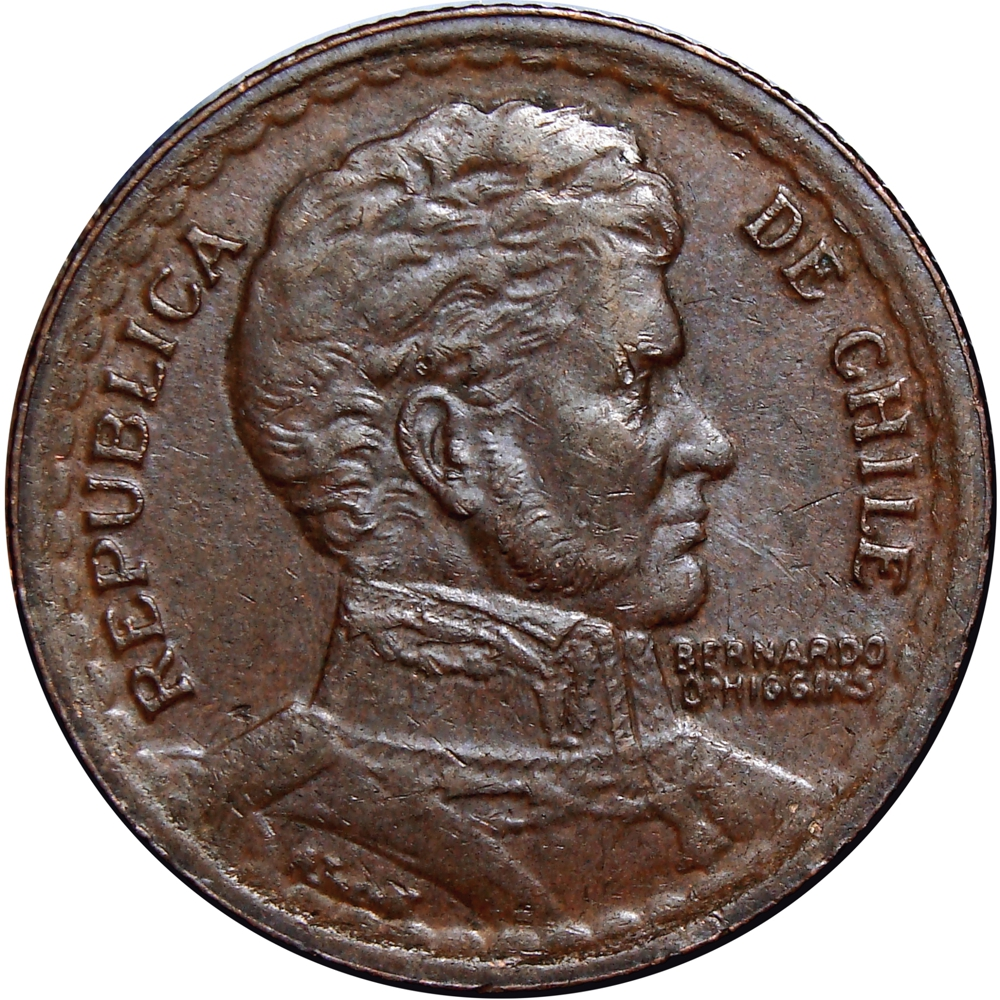 Moneda Chile 1 Peso 1942 - 1954 OHiggins | Flor Lapageria  - Numisfila