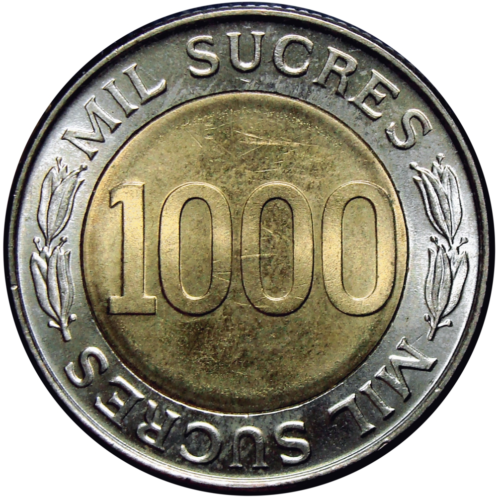 Moneda Ecuador 1000 Sucres 1997 - Bimetalica - 70 Aniversario del Banco Central  - Numisfila