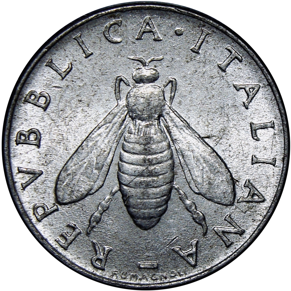 Moneda Italia 2 Liras 1953 - 1957 - Abeja Mielera  - Numisfila