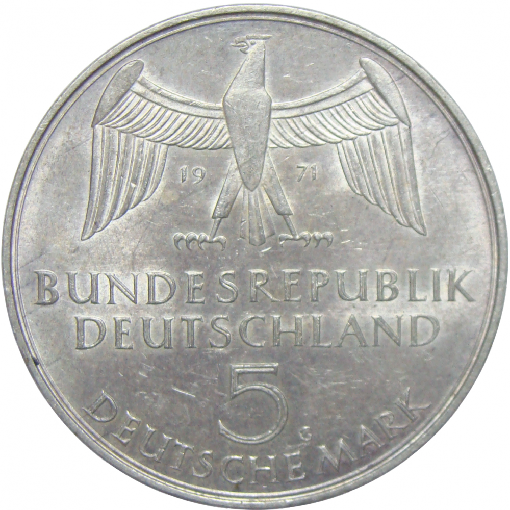 Moneda Plata Alemania 5 Mark 1971 Imperio Alemán - Numisfila