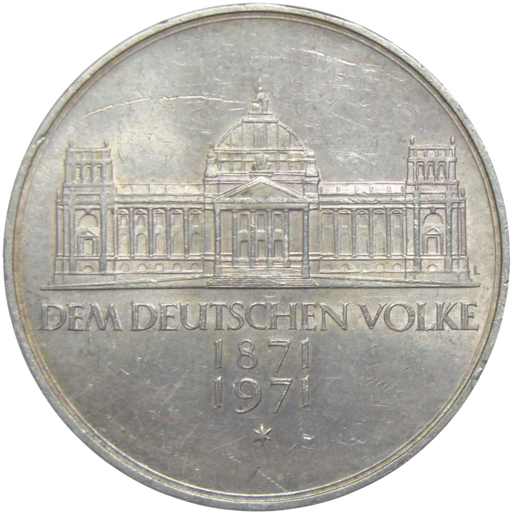 Moneda Plata Alemania 5 Mark 1971 Imperio Alemán  - Numisfila