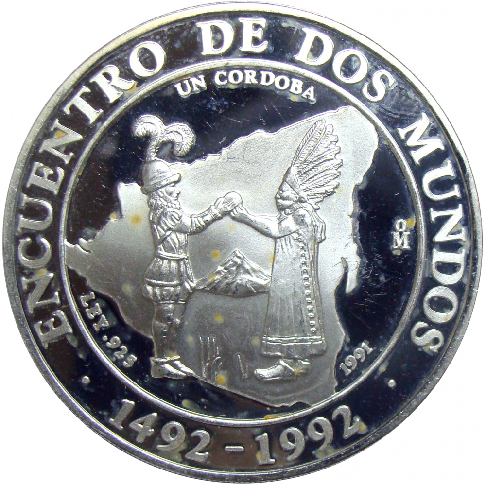 Moneda Plata Nicaragua Córdoba 1991 Encuentro Dos Mundos  - Numisfila