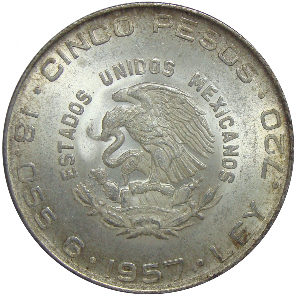 Moneda México 5 Pesos 1957 Miguel Hidalgo y Costilla  - Numisfila