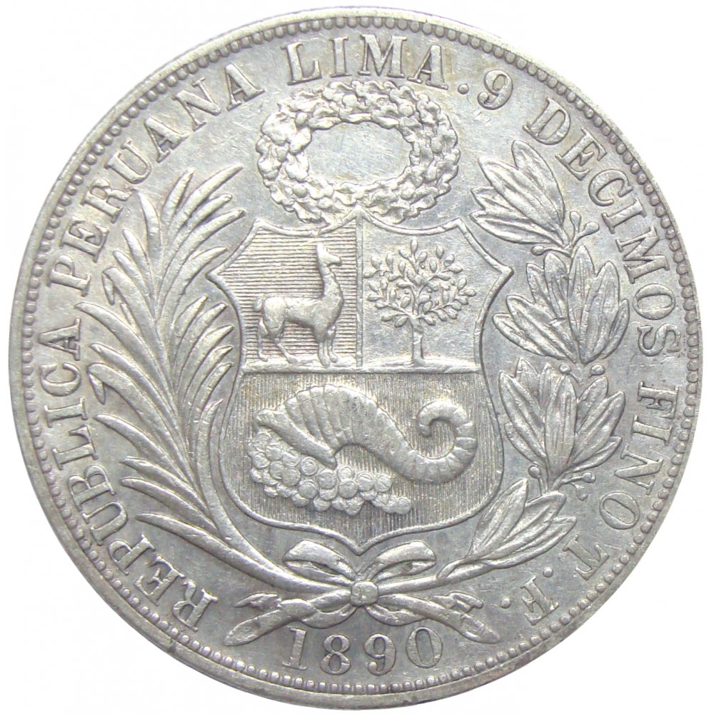 Moneda Plata Perú 1 Sol 1890  - Numisfila
