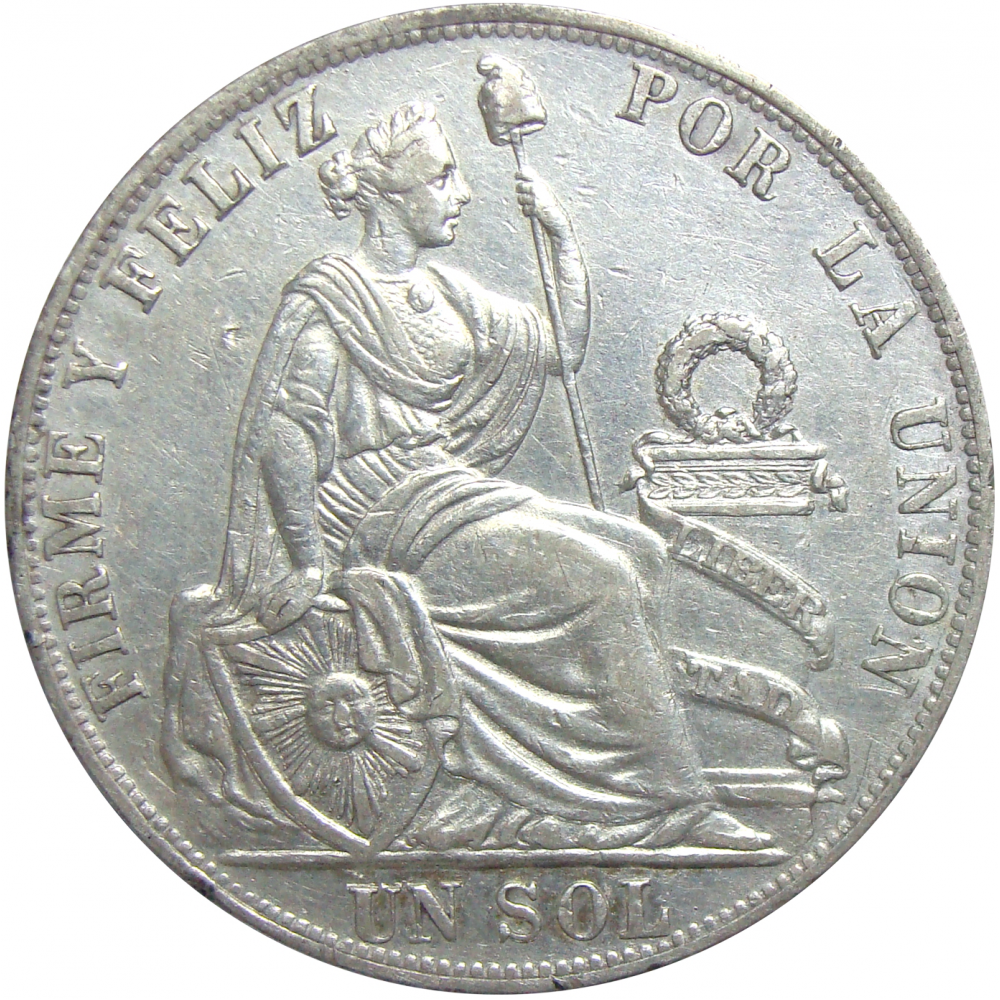Moneda Plata Perú 1 Sol 1890  - Numisfila