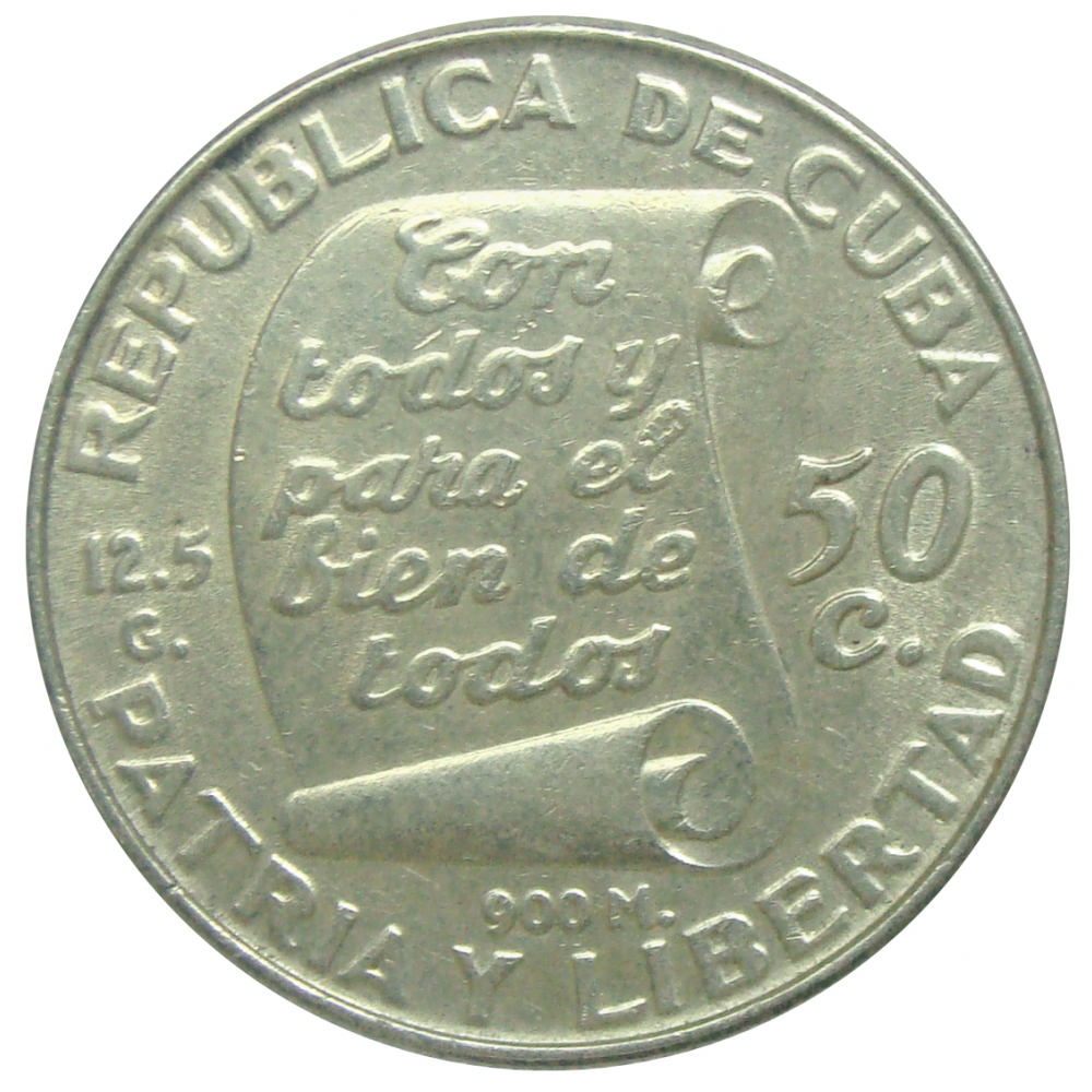 Moneda Plata Cuba 50 Cts 1953 José Martí  - Numisfila