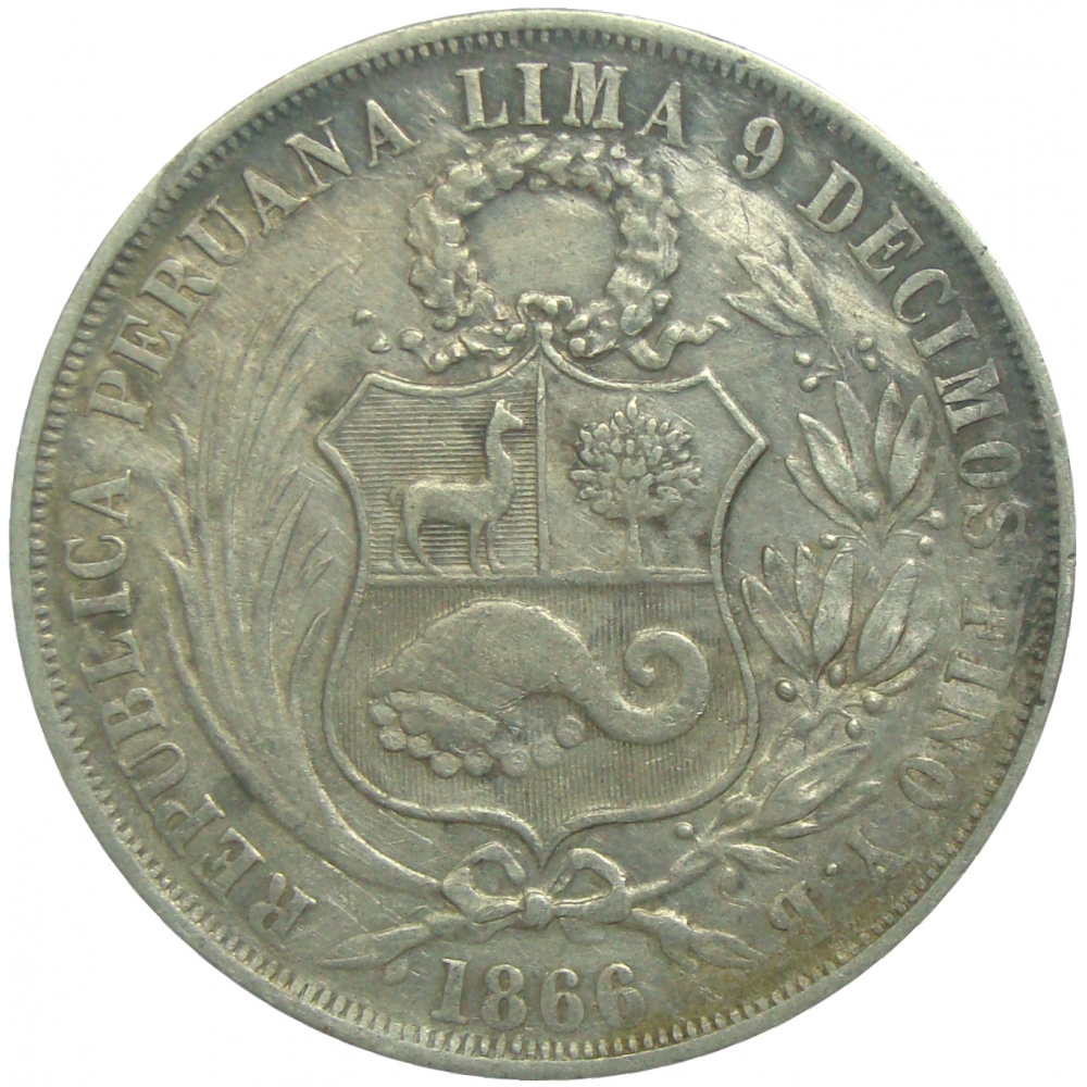 Moneda de Plata Perú  Un Sol 1866   - Numisfila