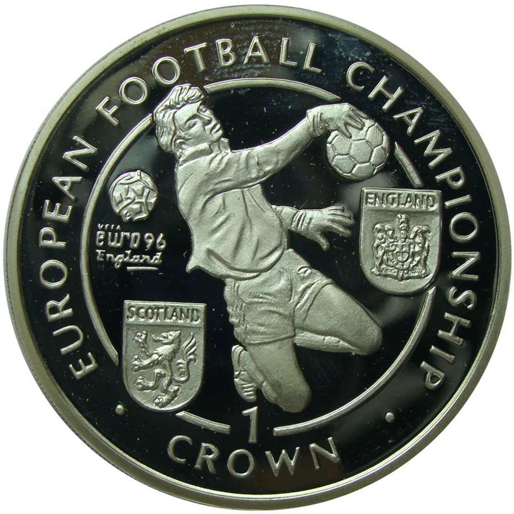 Moneda Plata Isla Man 1 Crown 1996 Futbol Campeonato Europeo  - Numisfila