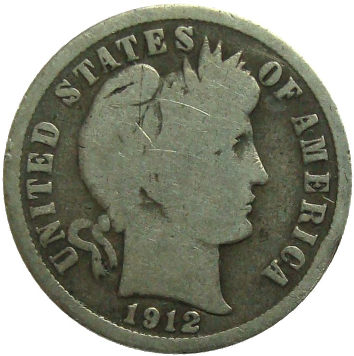 Moneda Plata E.E.U.U. Barber One Dime 1912D 10 Centavos  - Numisfila